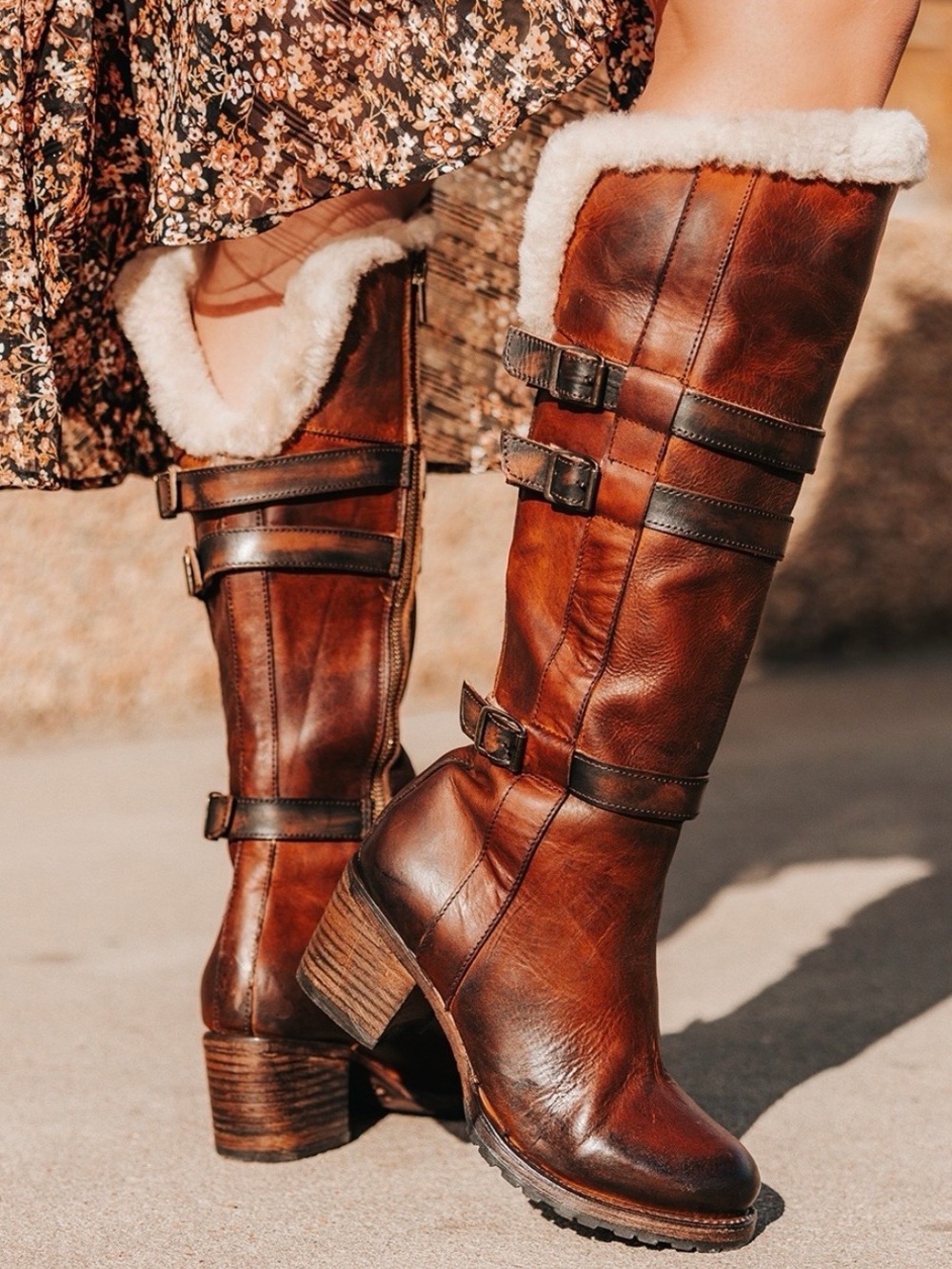 FREEBIRD Brown North Leather Shearling Knee Boots size 8 (New in Box)